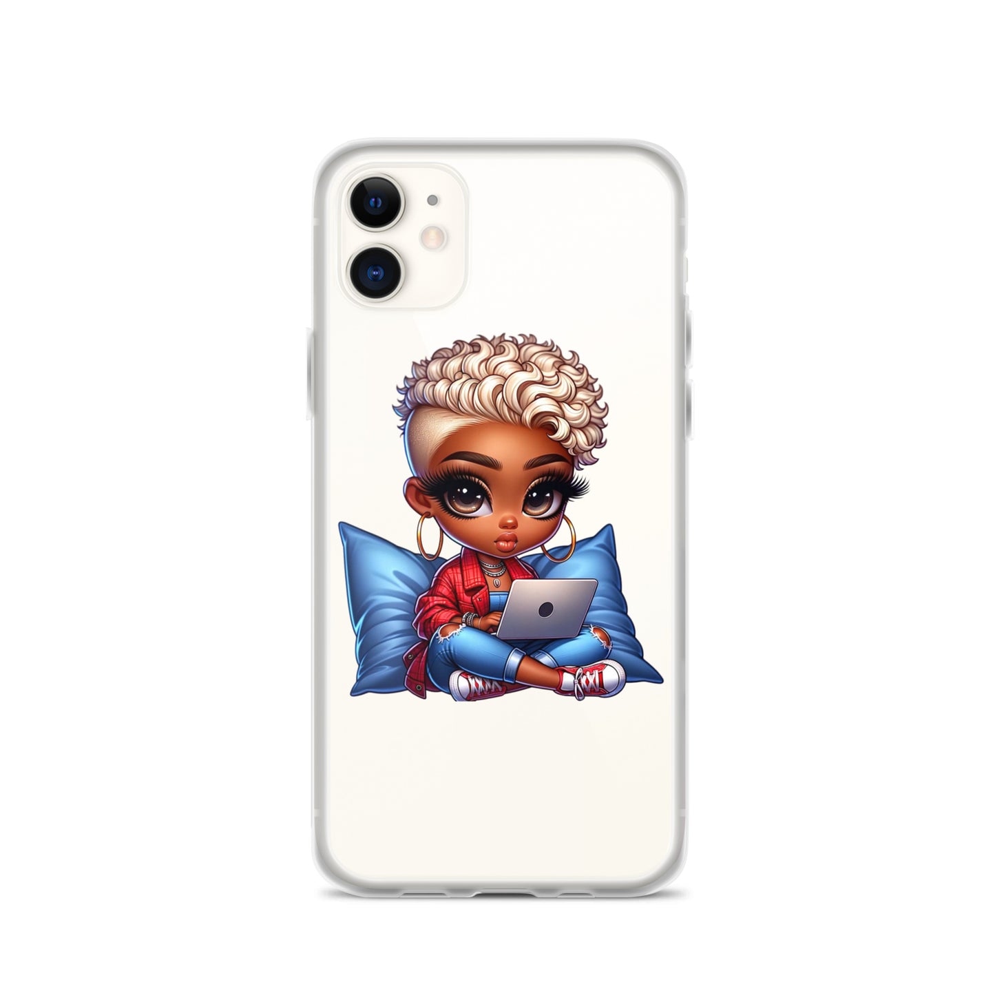 African American Women's Work From Home Chibi IPhone Clear Case (Blonde Mohawk)