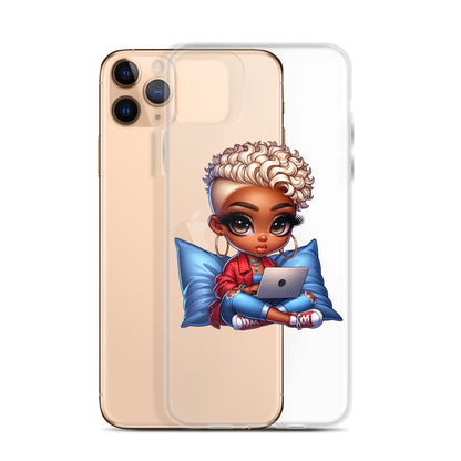 African American Women's Work From Home Chibi IPhone Clear Case (Blonde Mohawk)